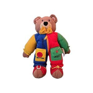 Vtg Learn & Play Bear Colors Button Tie Snap Buckle Zipper Stuffed Animal Toy